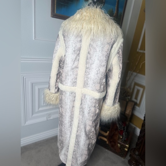 Nasty Gal Womens Snake Print Shearling Trim Longline Aviator Coat - Picture 6 of 12